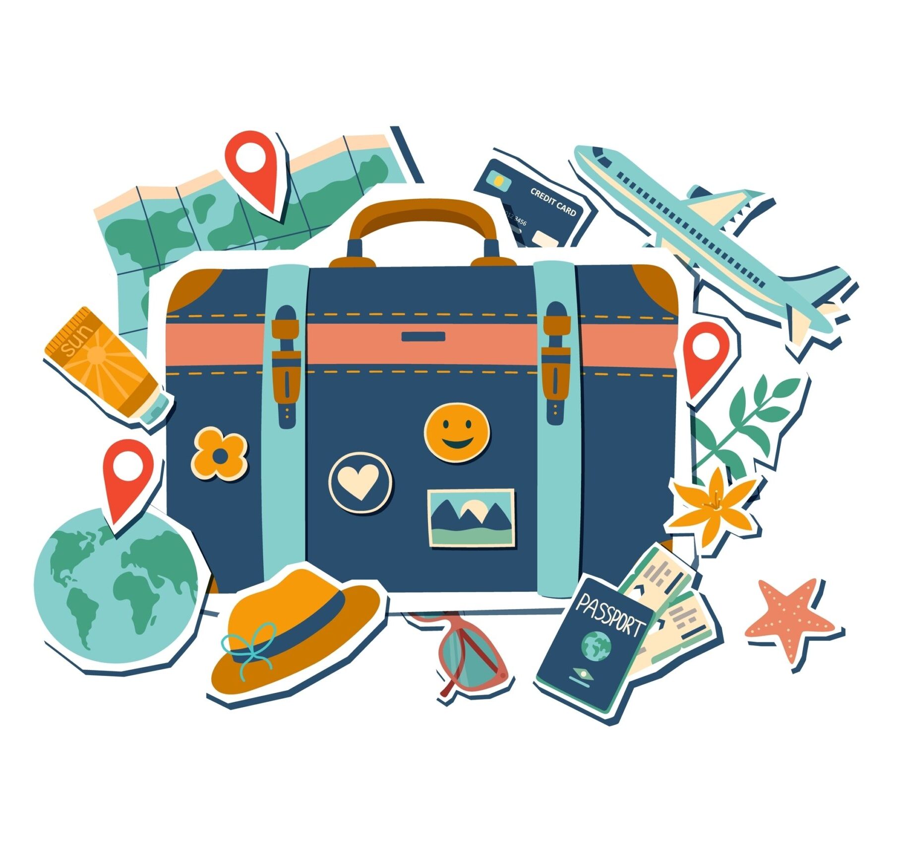 Travel,Collage.,Summer,And,Vacation,Concept.,Suitcase,With,Travel,Objects