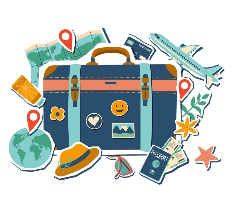 Travel,Collage.,Summer,And,Vacation,Concept.,Suitcase,With,Travel,Objects